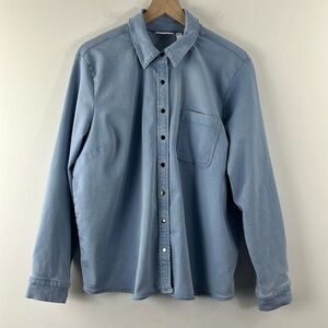 D & Co Comfy Knit Acid Wash Snap Down Big Shirt Shacket Blue Long Sleeve Size XL